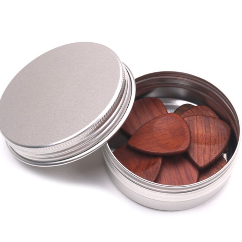 Wooden Guitar Pick Plectrum Metal Storage Box for Picks Hold Case Care Tool