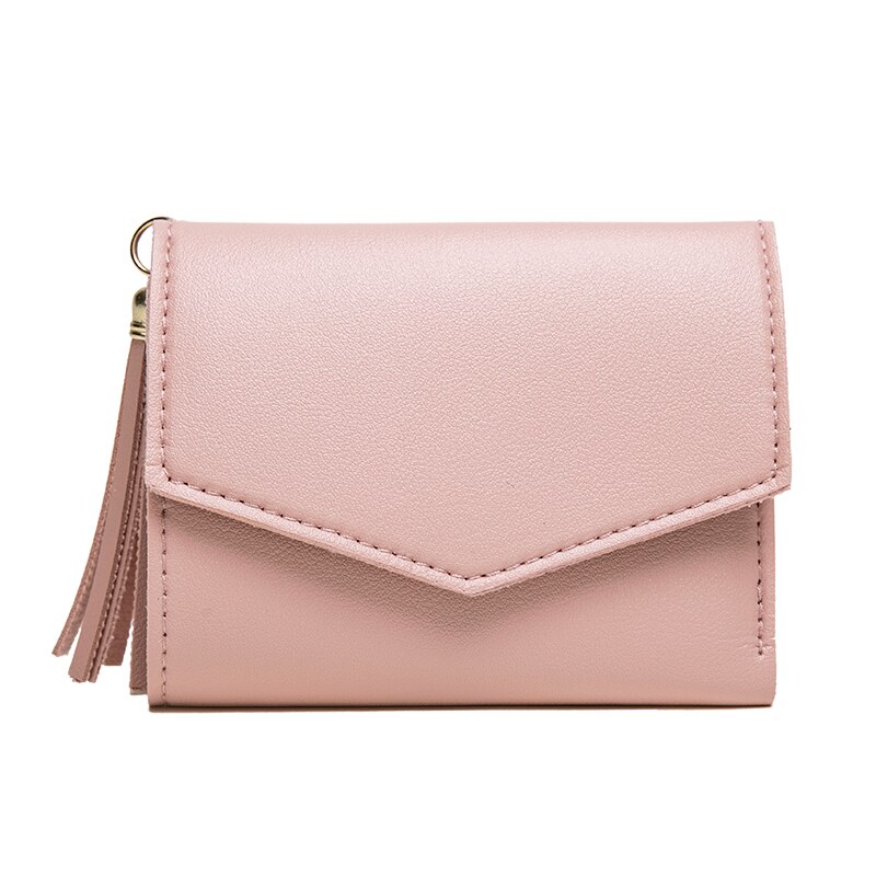 Trend Women Short Small Coin Purse Wallet Ladies PU Leather Folding Card Card Holder Tassel Decor Casual Bags: Pink