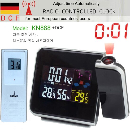 Projection Alarm Clock Weather Station with Temperature Thermometer Humidity Hygrometer/Bedside Wake Up Projector Clock: BLACK-RCC-1 Sensor