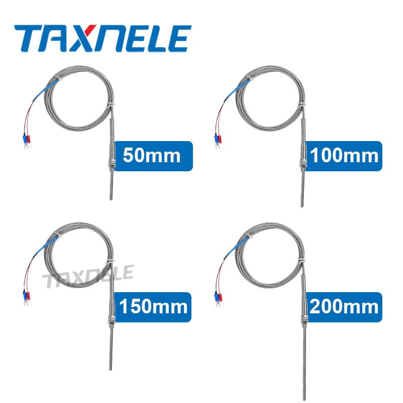 Termopar tipo K J, sonda de acero inoxidable, termopar de 50mm, 100mm, 150mm, 200mm, 2m, Cable termopar 0 ~ 400C, Sensor de temperatura