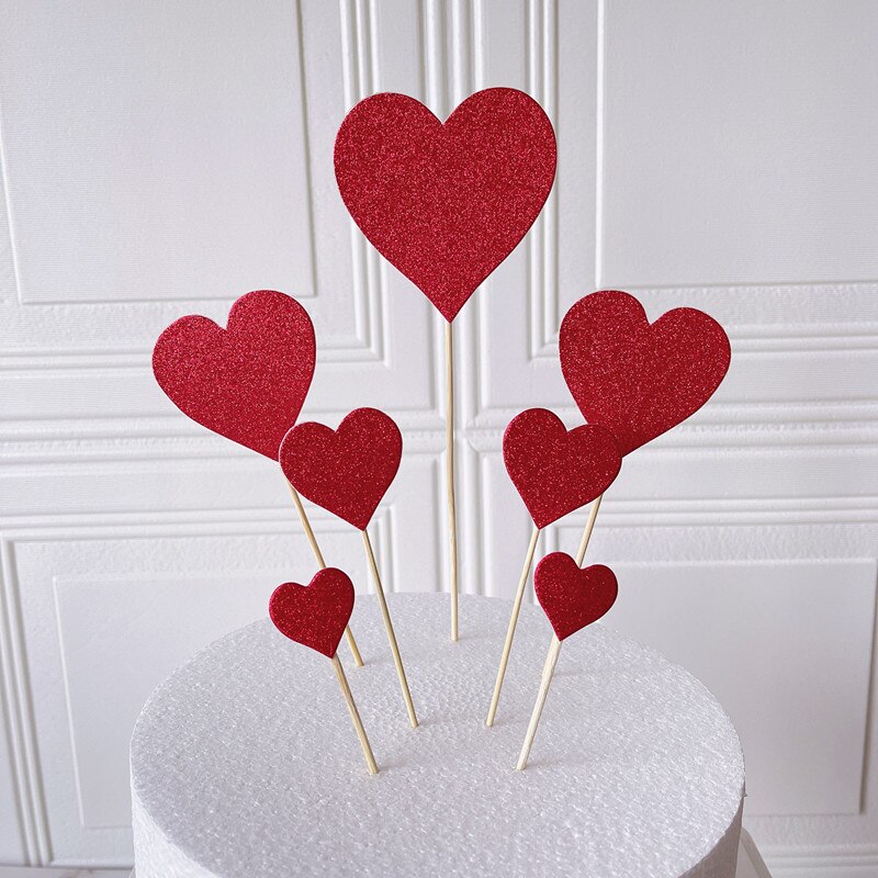 Tarjeta de decoración para tarta de cumpleaños de 7 piezas, estrella de cinco puntas, tarjeta de estrella de amor roja para San Valentín, accesorios para hornear, adorno para pastel
