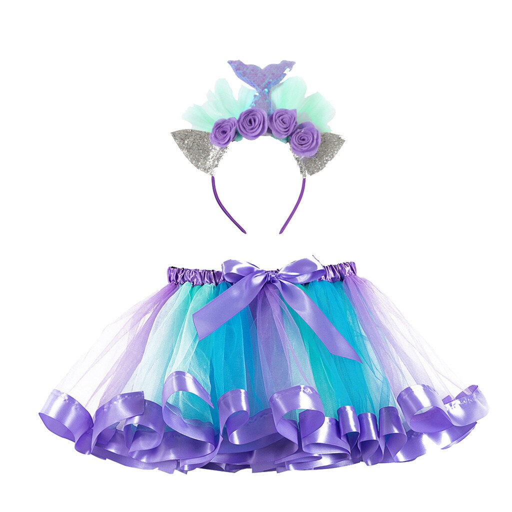 Tutu Rok Kids Meisje Rokken Party Dance Ballet Kostuum Meisje Kleding Kind Meisje Mesh Prinses Rokken + Floarl Hoofdband Set: Purple / M