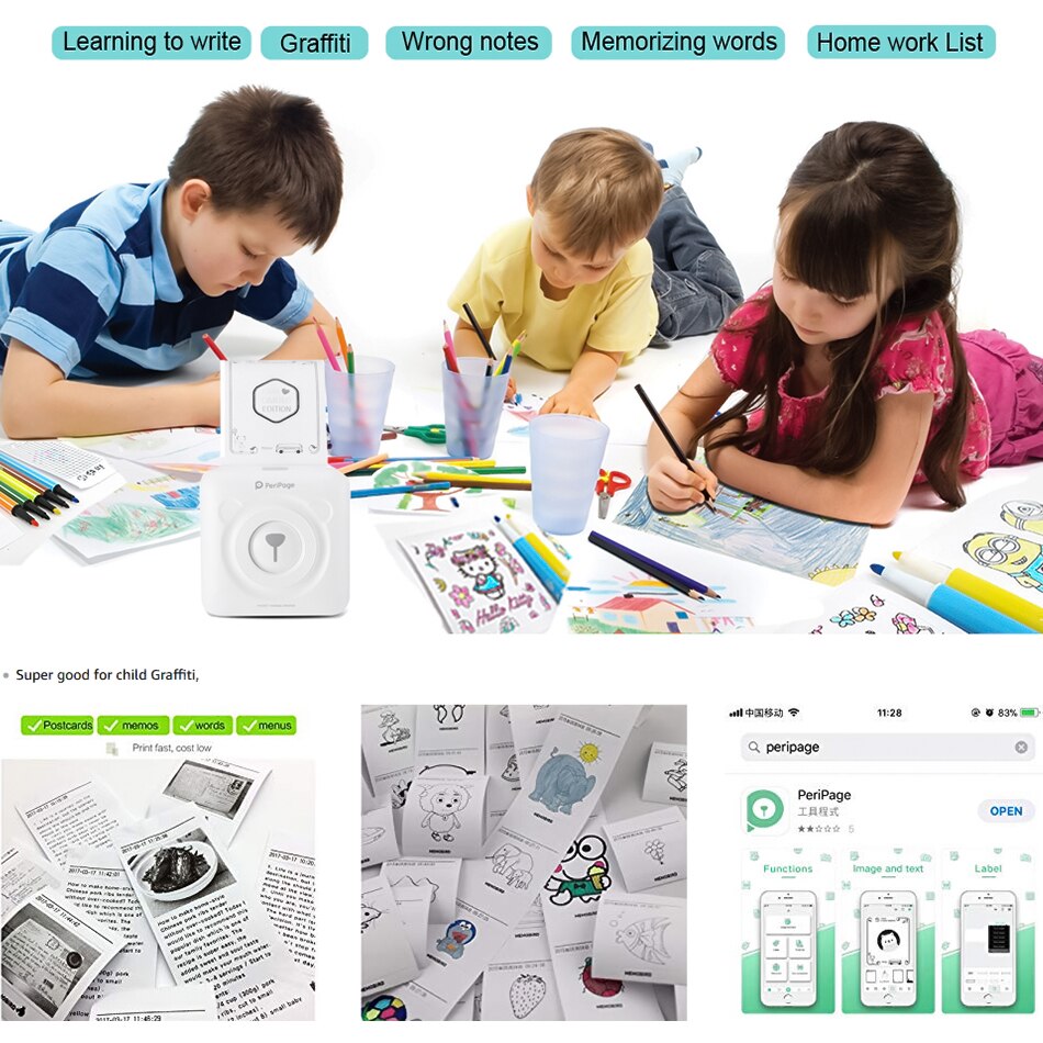 A6 peripage mini pocket printer draadloze bluetooth thermische labelprinter draagbare fotoprinter inktloze usb android ios telefoon