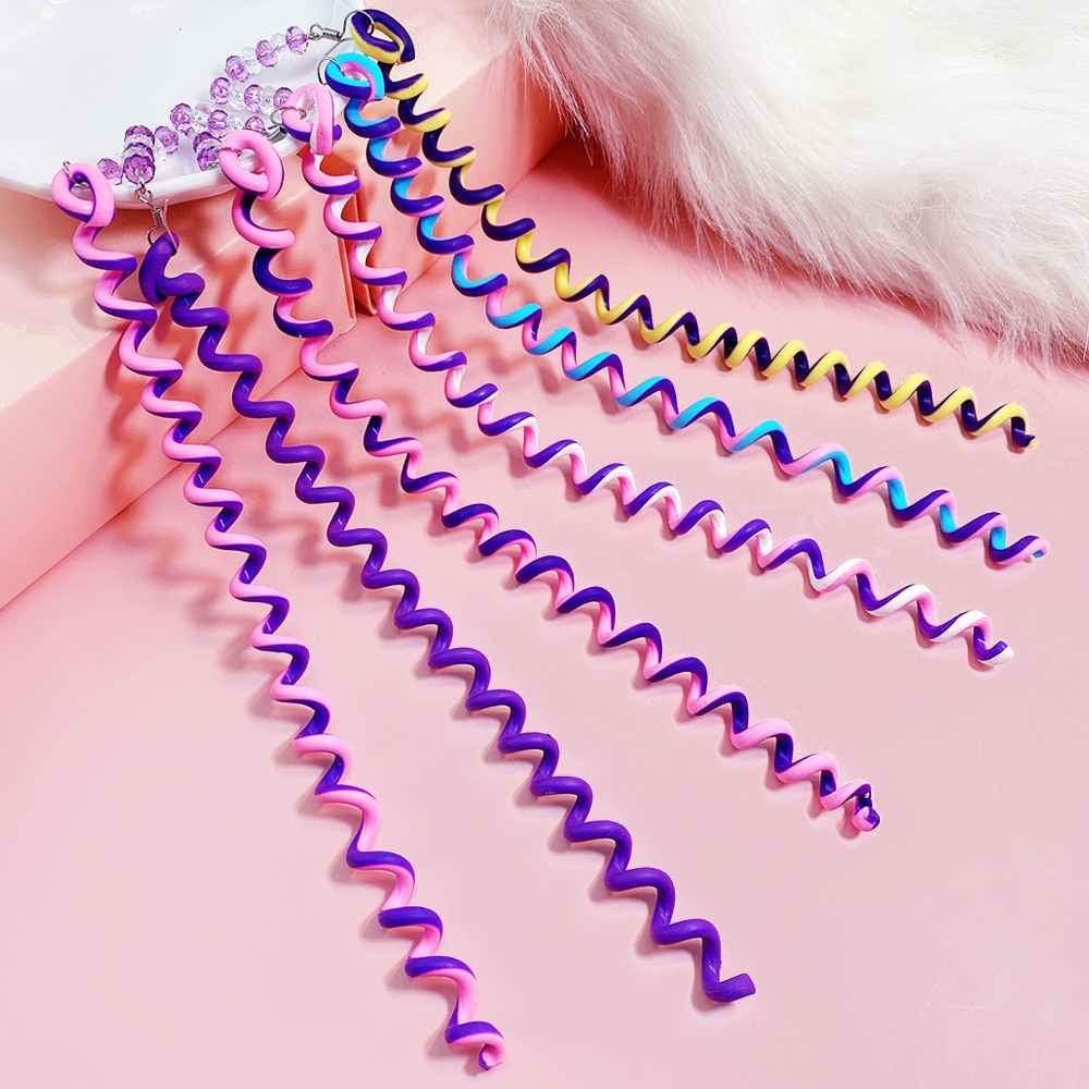 1 sæt /6 stk regnbue farve pandebånd hårbånd krystal langt elastisk hårbeklædning til pige hovedbeklædning børnehår tilbehør værktøj: Lilla sæt 1