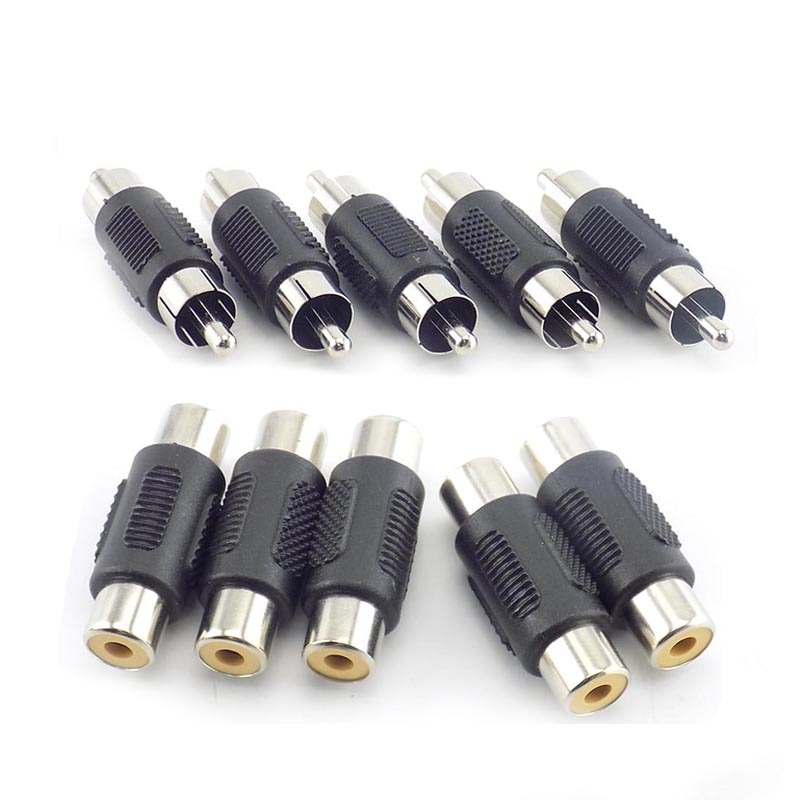 5pcs RCA Female to Female Jack Plug Connector Adapter Male to Male RCA Connector Video Audio Extender Cord Cable Converter