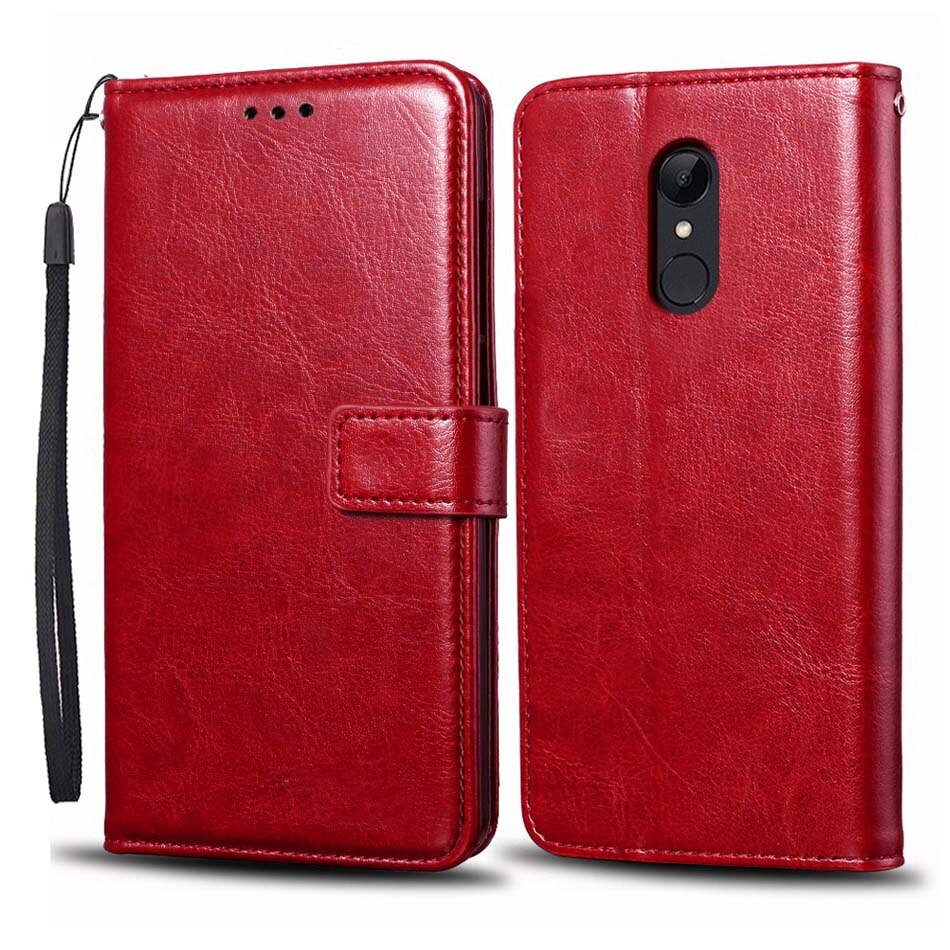 Funda de cuero con tapa para Xiaomi Redmi 5 xiomi redmi 5 Plus, Funda de silicona magnética tipo billetera para Xiaomi Redmi 5, Funda de teléfono: Style 1 Red / For Redmi 5 Plus