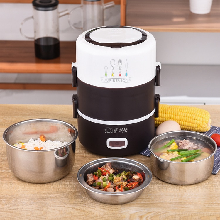 Elektrische lunchbox, mini rijstkoker, elektrische pot, voedselverwarmer, kleine draagbare multicooker, eierkoker, roestvrijstalen soep-stomer