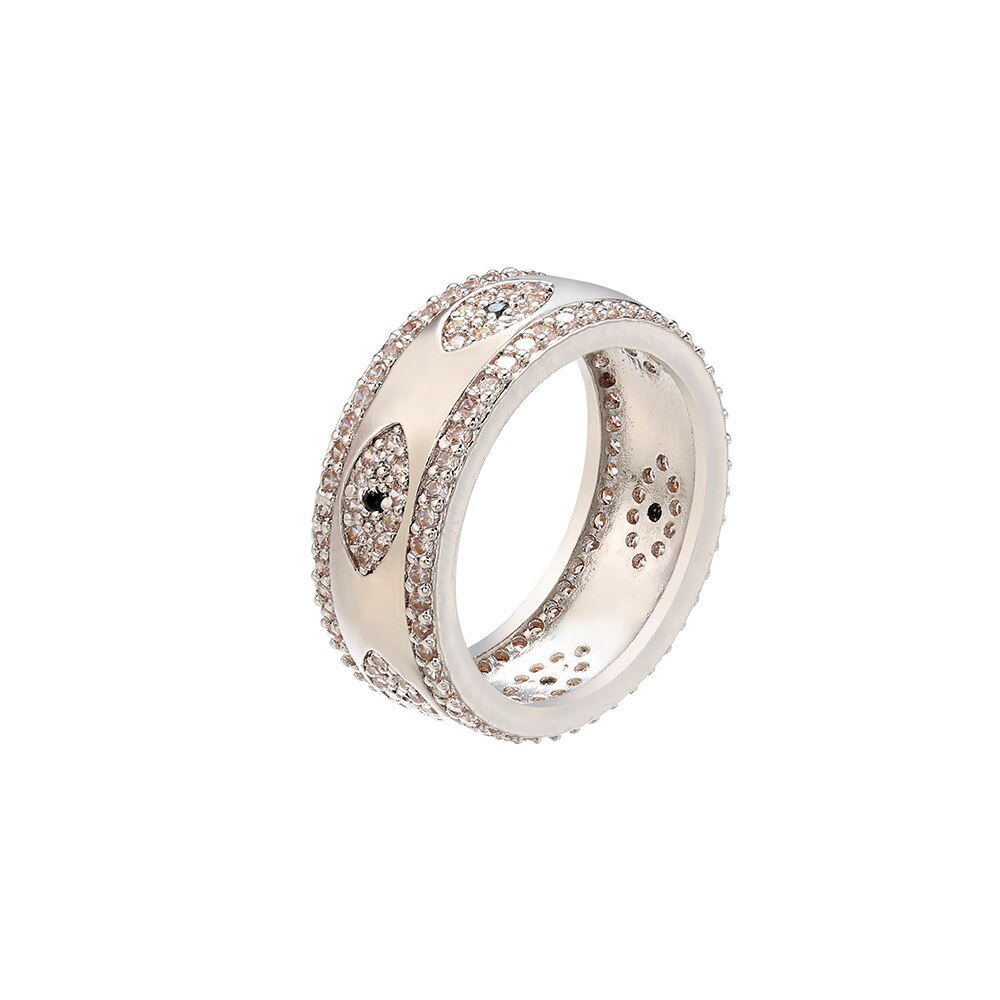 Glück Auge Mikro Pflastern Türkische Bösen blick Ring Gold Silber Farbe Hochzeit Band Ring Party für Frauen Mädchen Schmuck LE477: Silber- Farbe
