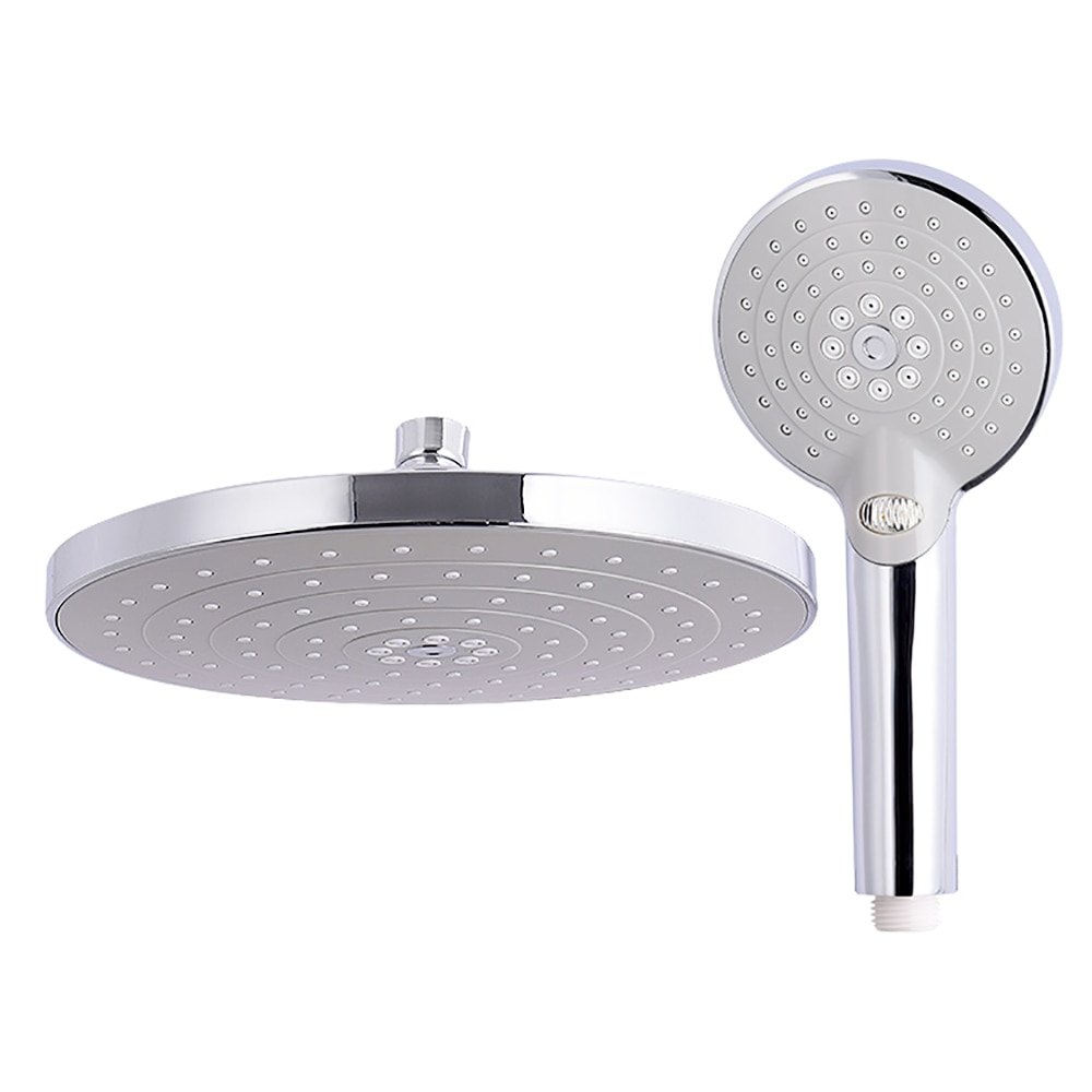 ABS Plastic Chrome Finished Round Adjustable Rainfall Bath Showerhead Combo Bathroom Top Shower Head Set: Default Title