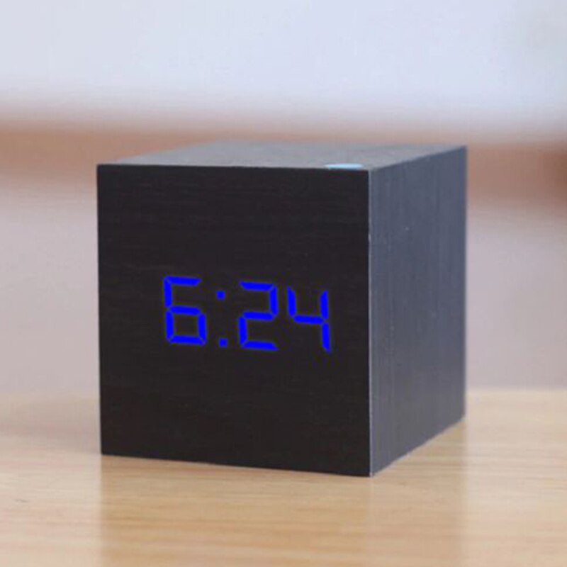1PC Modern Wooden Cube USB Voice Digital Alarm Clock Digital Alarm LED Display Despertador Luminous Control Clock: 3