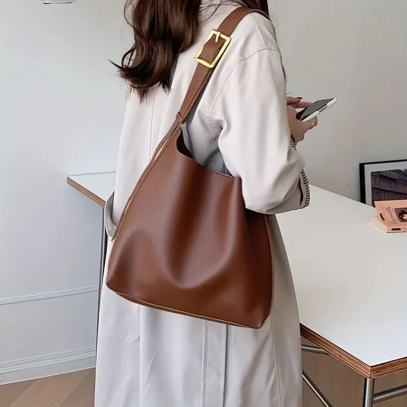 All-match dameskuldertaske, solid håndtaske crossbody-taske dame minimalistisk pu-lædertaske til arbejde: Beige