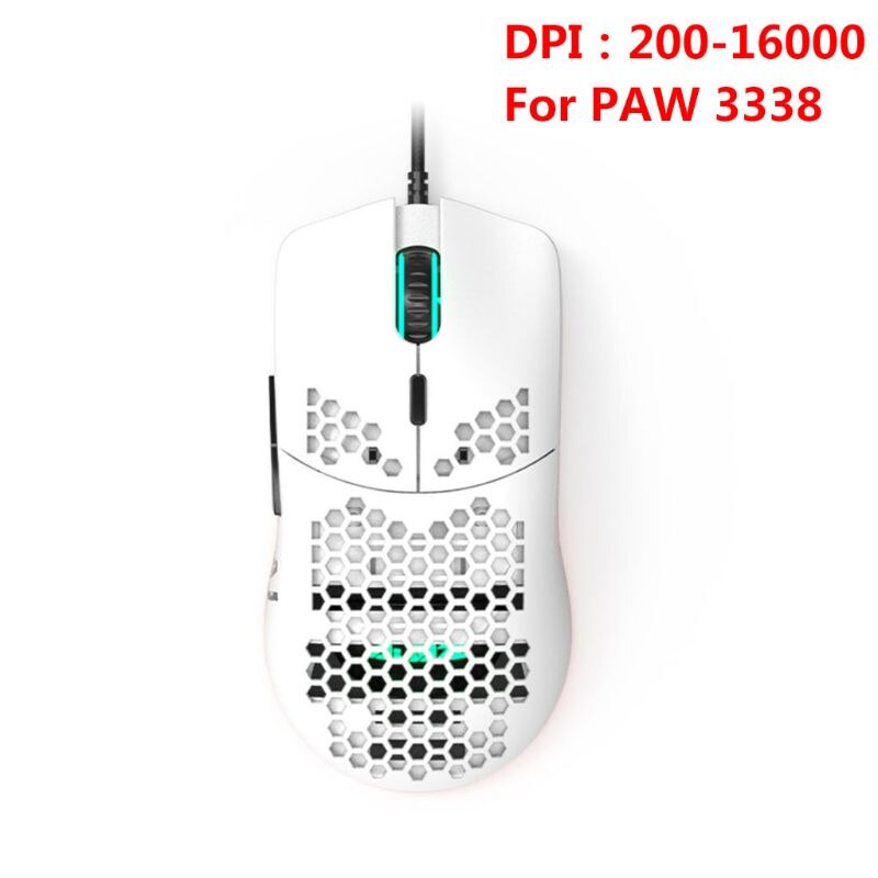 AJ390-ratón ligero con cable y agujeros para videojuegos, Mouse ajustable de 6 DPI, 7 teclas,: Blanco