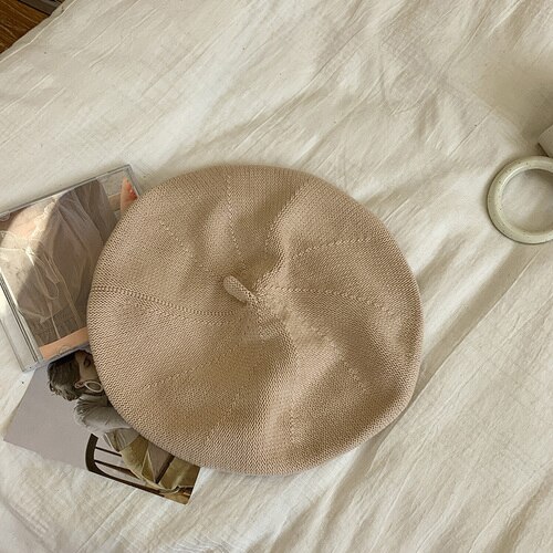 Chapeau de peintre sauvage rétro, Version coréenne de la grande circonférence de la tête tricotée japonaise, béret Monochrome Gorros, printemps et automne: Beige