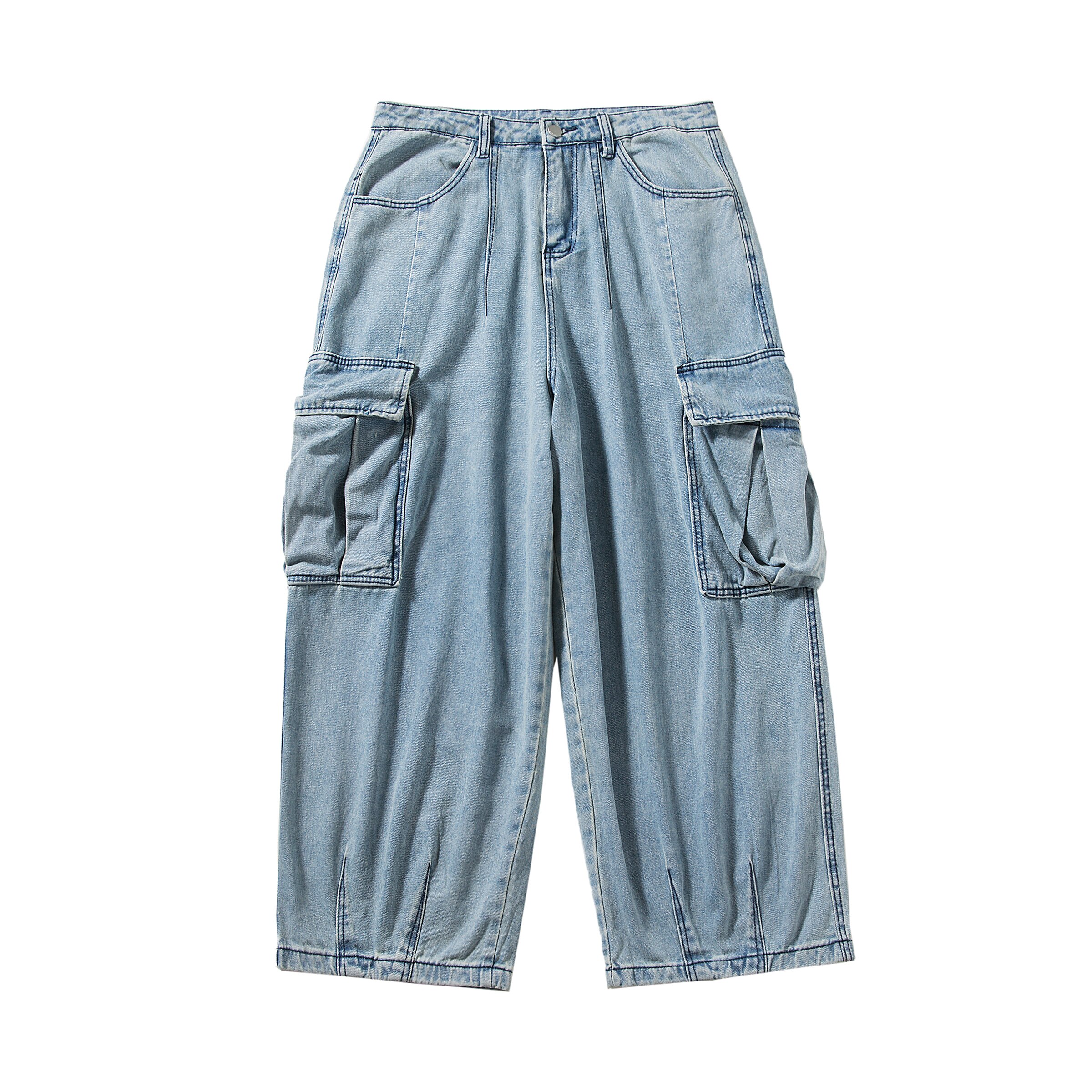Lappster mænd sorte baggy jeans store lommer kpop hip hop harem bukser højtaljede vintage oversized denim bukser plus str.: Blå / M