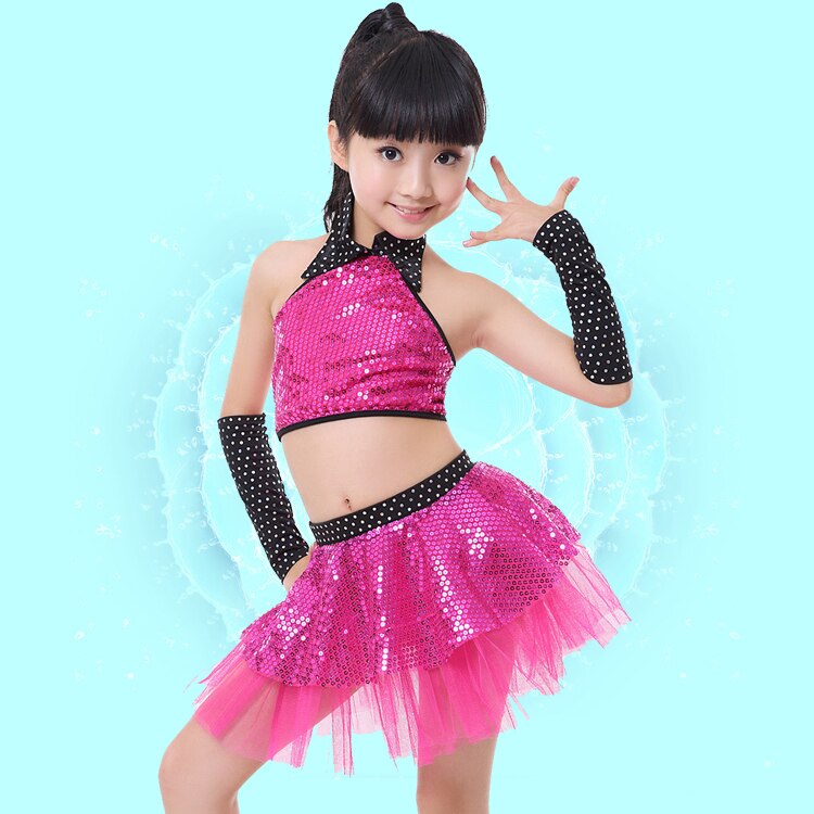 Paljett tutu danskjol barn jazzdanskostymer rosa silver