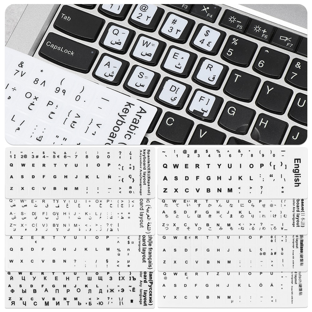 Skridsikkert slidstærkt tastaturklistermærke spansk/engelsk/russisk/dysk/arabisk/italiensk/japansk bogstaverstatning til bærbar pc