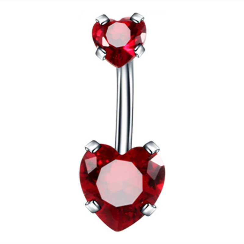 1 pièces coeur rouge nombril anneaux acier vert cristal ventre haltère nombril Piercing papillon pour femmes filles Piercing Ombligo: Imitation plaquée rhodium
