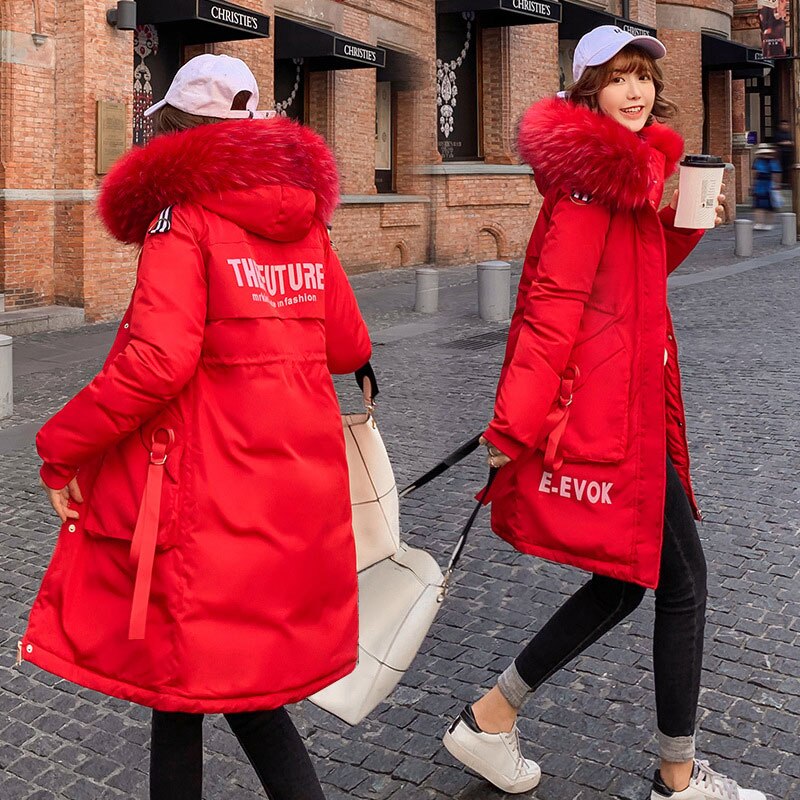 Lange bontjas met capuchon, bakkerij winterjas, donsjas, dames oversized jas, gewatteerd katoen, parka met opschrift, grote zak