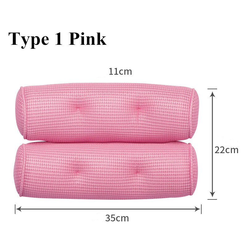3D Mesh Spa Bath Pillow with 6/4pcs Suction Cups Neck Back Support Breathable Spa Pillow Bathroom Accersories подушка для ванны: type 1 pink