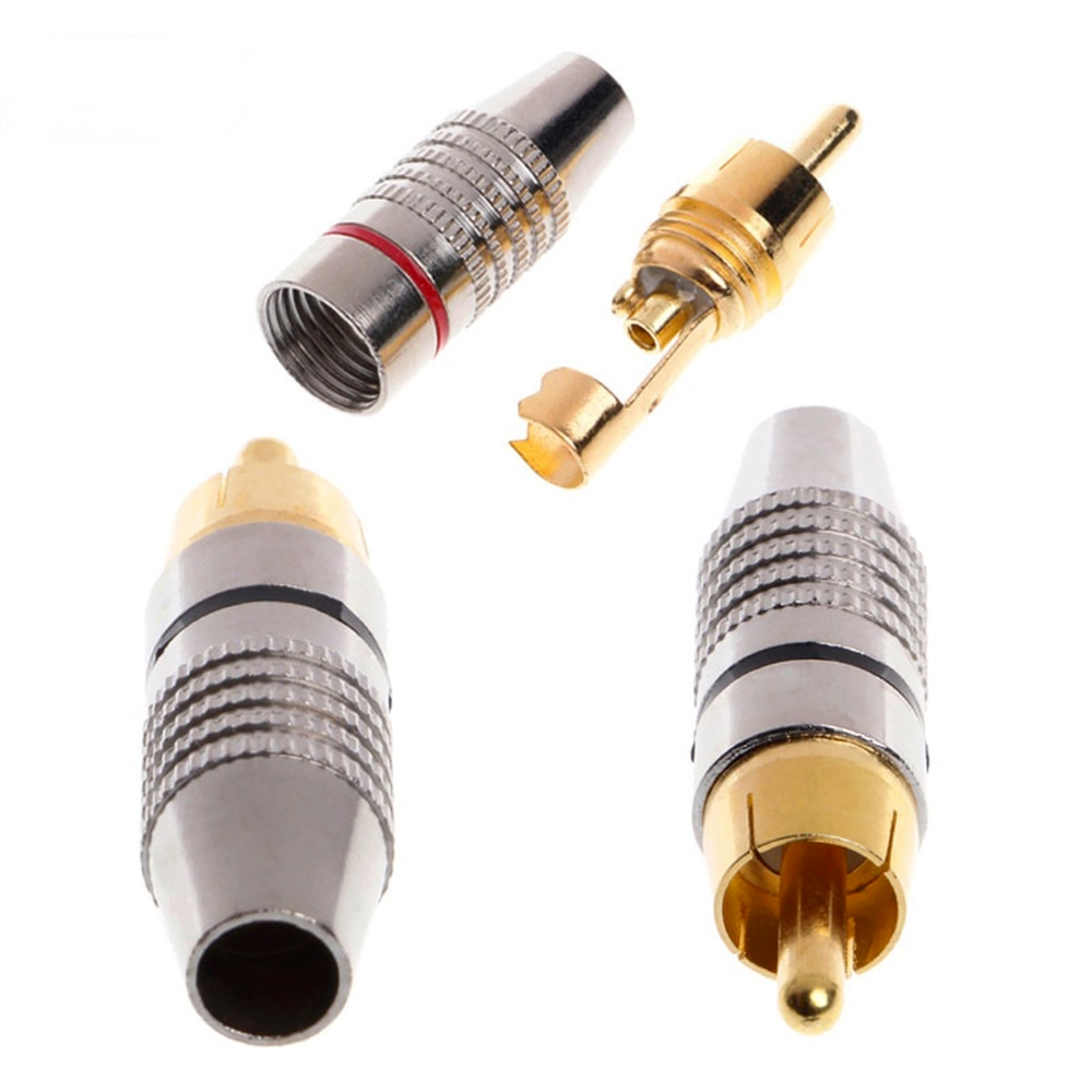 Gold Plated RCA Male Plug RCA Plug Video Locking Cable Connector for Coaxial Cable Balck Red