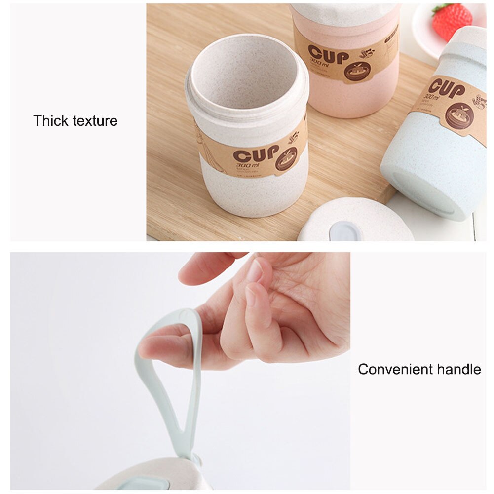 300ML Healthy Material Wheat Straw Sealed Soup Cup With Lid Portable Lunch Box Mini Bento Box Microwave Drink Cup For Porridge