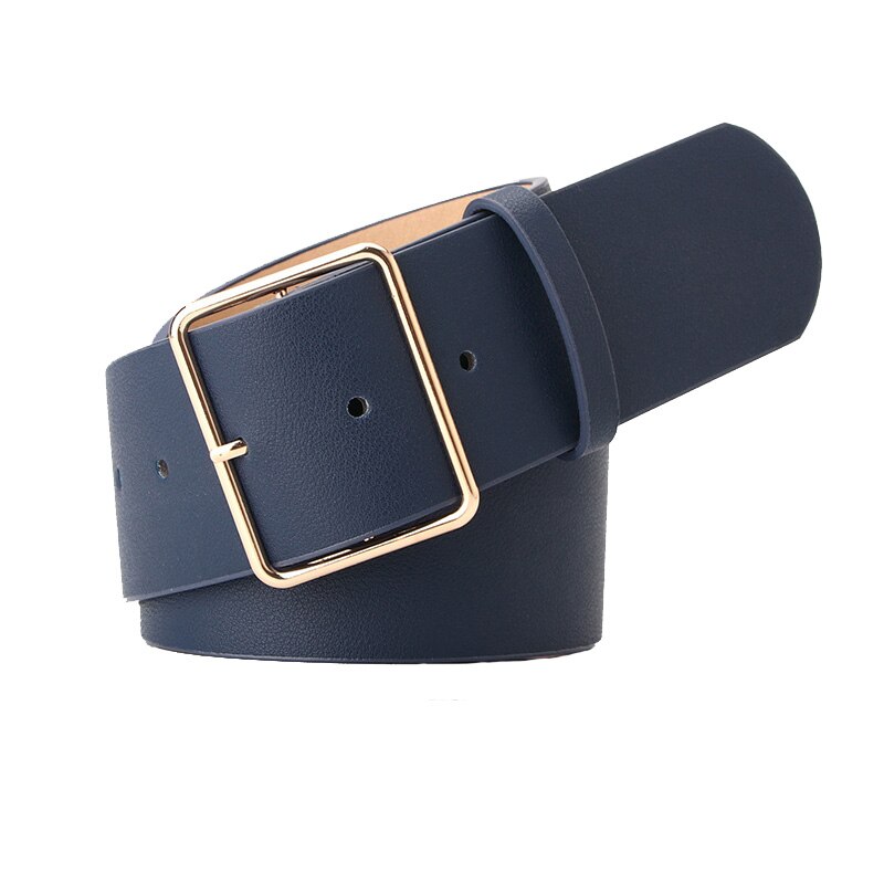 PU Leather Women Waist Belt for Jeans Gold Buckle Wide Ladies Dress Belt Strap Green Brown Black Female Sweater Waistband: Dark Blue