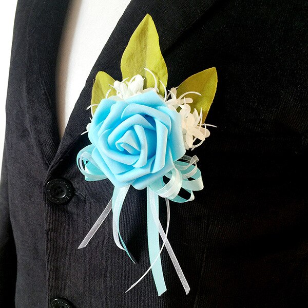Roze/Wit/Blauw/Paars Bruiloft Bloemen Bruidsmeisje Pols Bloem Bruids Corsages met kant Lint Beste Mannen Boutonniere ZHF01: Blue Boutonniere