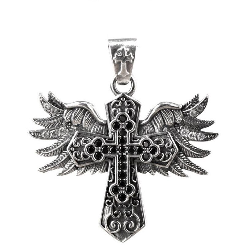 100% 925 Silver Cross Pendant 925 Sterling Wing Pendant Vintage Silver Cross Pendant: Default Title