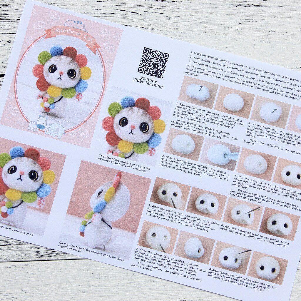Needle Felting Kit for Beginners DIY Handmade Craft Kits for Adults Embellisher Needles/Felting Needles Animals Cat