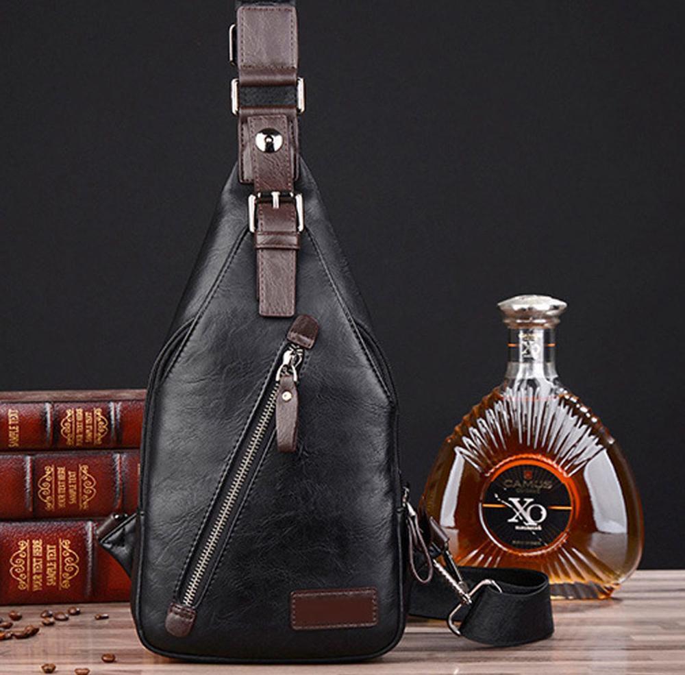 Hommes en cuir/Nylon Vintage fronde poitrine sac voyage bandoulière messager petit homme sac à bandoulière Anti-vol sacs décontracté és: Black