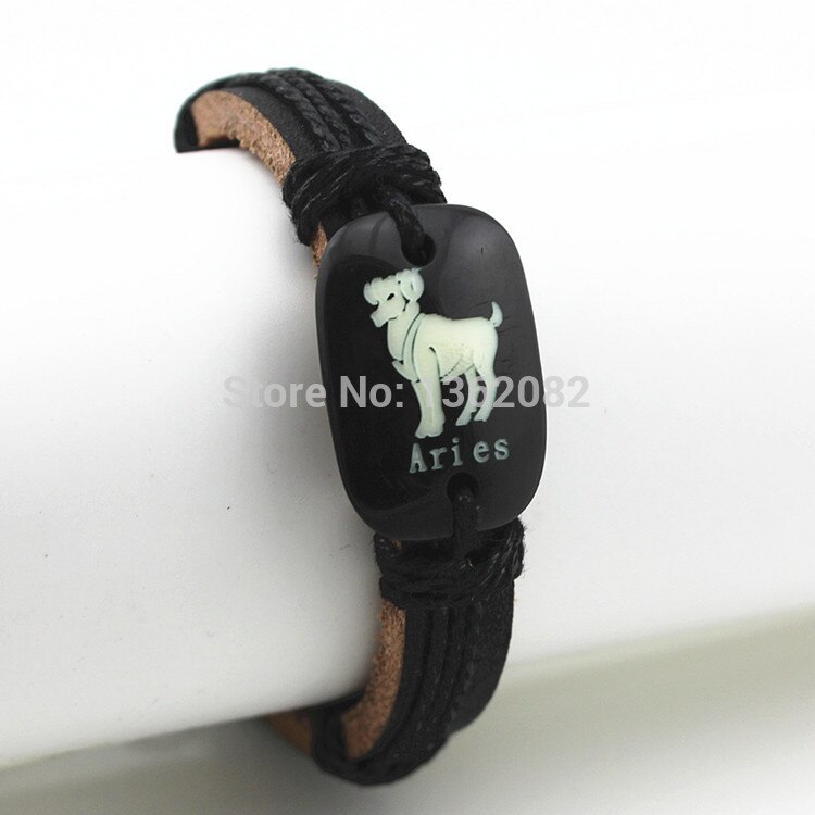 Pulsera de cuero de cáñamo para hombre y mujer, brazalete con signos del horóscopo del zodiaco, 12 pulseras, mb96