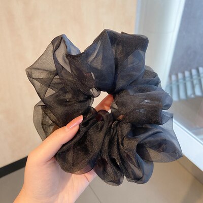 Glitter Mermaid Elastic Hair Rubber Bands Shiny Colorful Women Girls Hair Scrunchie Hair Ties Ring Rope Ponytail Holder Braiders: Big Black