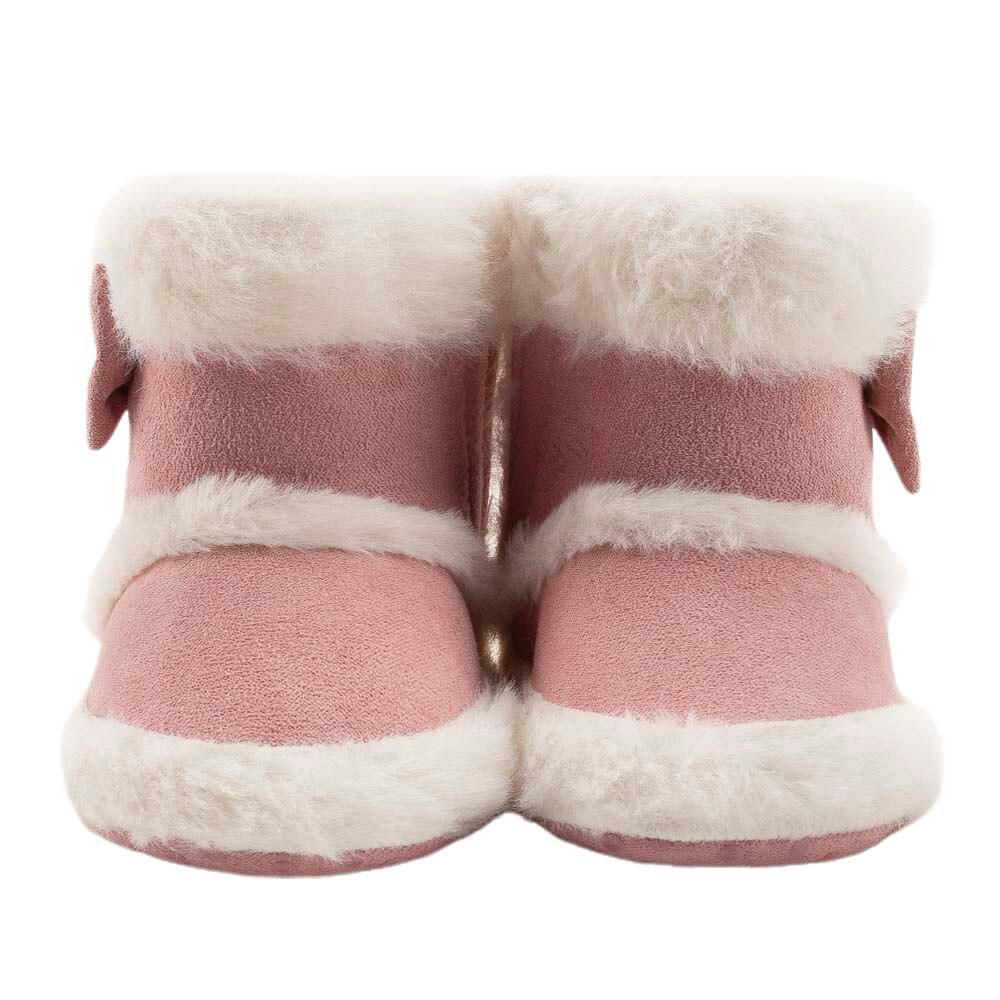 Botas de nieve de invierno para bebé, botas de suela suave antideslizantes, botines cálidos con ribete de piel sintética y lazo: Rosa / 0-6 meses