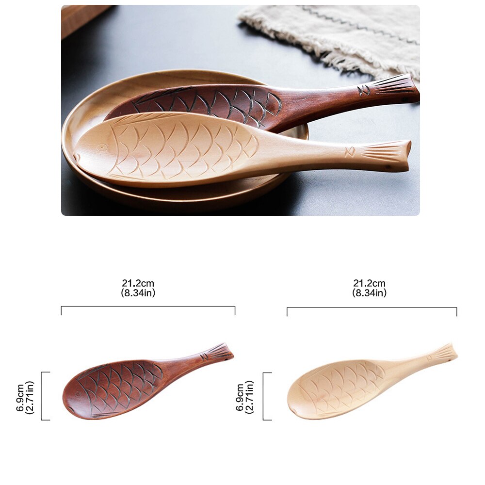 Pala de madera creativa forma de pescado cuchara de arroz utensilios de cocina para sopa de arroz antiadherente cuchara de cocina estilo japonés