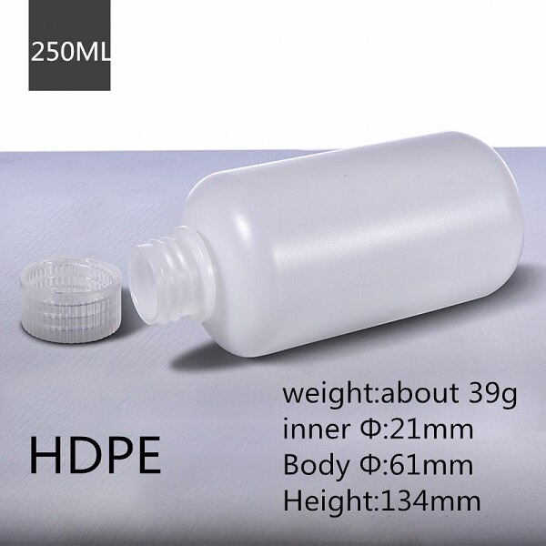 Empty HDPE bottle narrow mouth solid plastic container for liquid,lotion,cosmetic packaging bottle food grade: 250ml