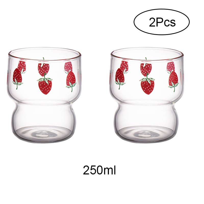 Nordic strawberry glass cup transparent milk cup juice water drinking cup hemmakontor värmebeständig kaffemugg med sugrör