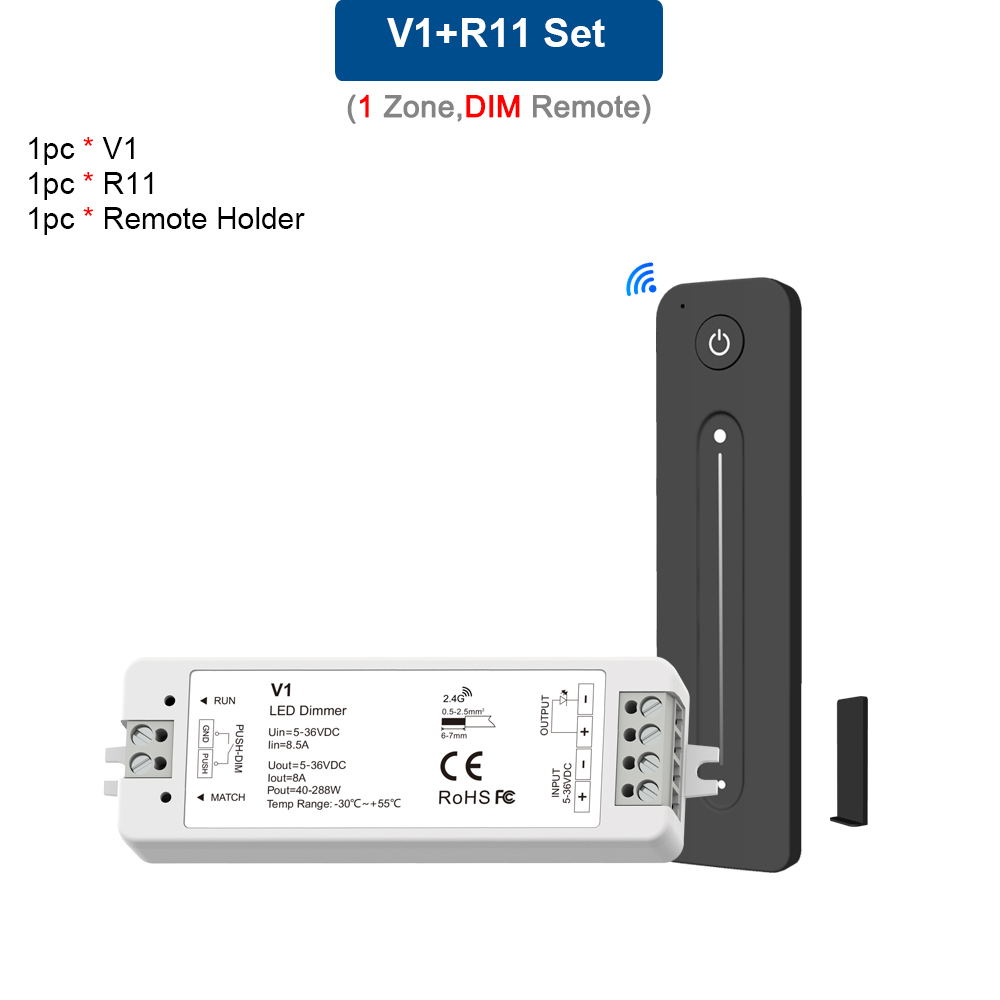 Dimmer 12v 24v 36v 5v dc 8a 2.4g rf pwm trådløs berøringsfjernkontroll for led-stripelysbrytere med én farge dimmerkontroller  v1 r11: Svart