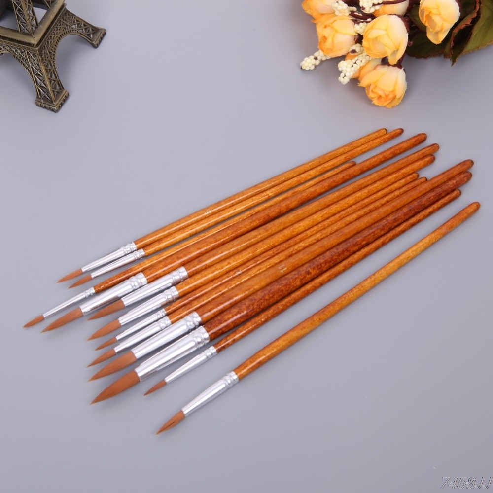 12 Uds Set de pinceles para artistas acrílico acuarela redonda punta puntiaguda pelo de Nylon
