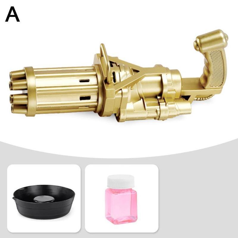 Bubble Gun Toys for Kids Automatic GaSummer Soap Water Bubble Machine 2-in-1 Bubble Machine For Children Toys: gold with water