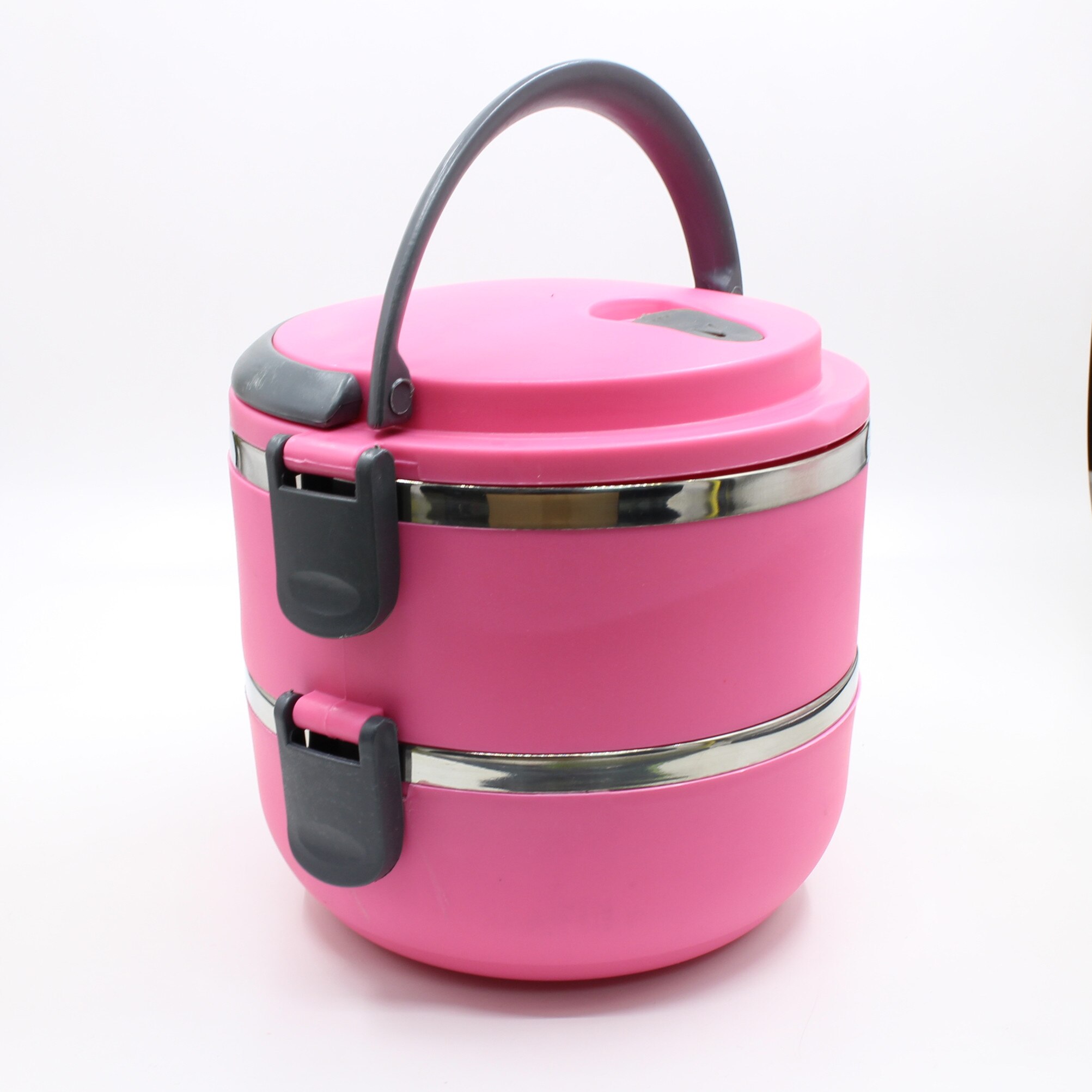 Rvs lunchbox milieuvriendelijke plastic thermische voedselcontainer draagbare lunchbox voor kinderen kantoor school bento lunchbox: Roze 2 laags