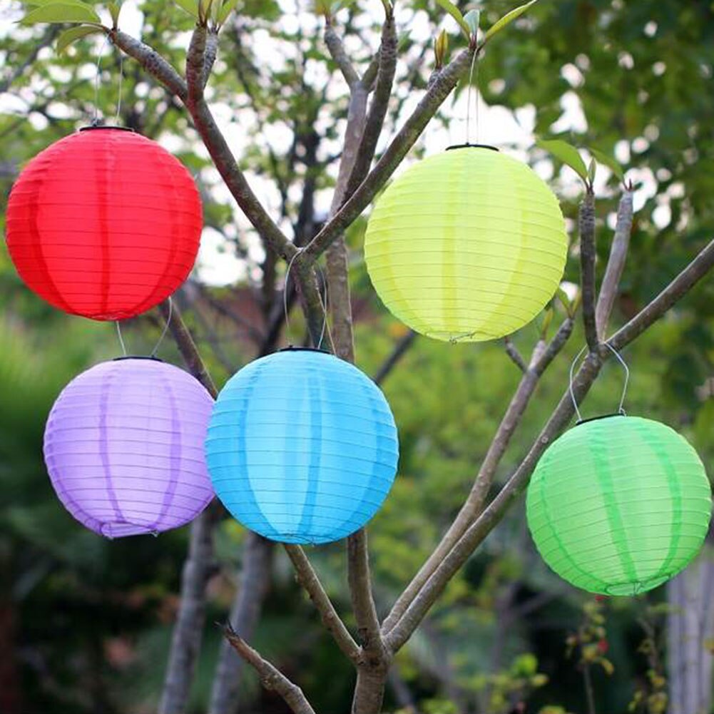 20/25/30cm LANTERNE SOLAIRE À LED Lampe Festival En Plein Air Décor de Fête Suspension Boule Chinoise En Papier Lampions Pour La Fête De Mariage Décor