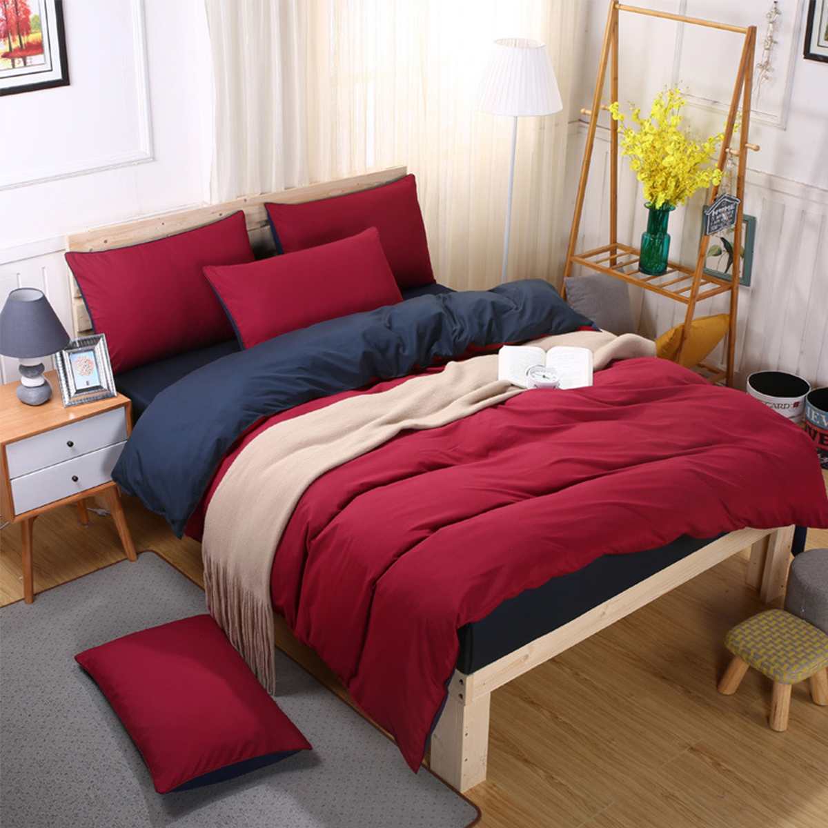 4 stuks zachte kleuren dekbedovertrekset met kussensloop, dekbedovertreksets voor beddengoed, beddengoedsets voor hotels, textiel en bedbenodigdheden: Marineblauw / 1.8 vierdelige