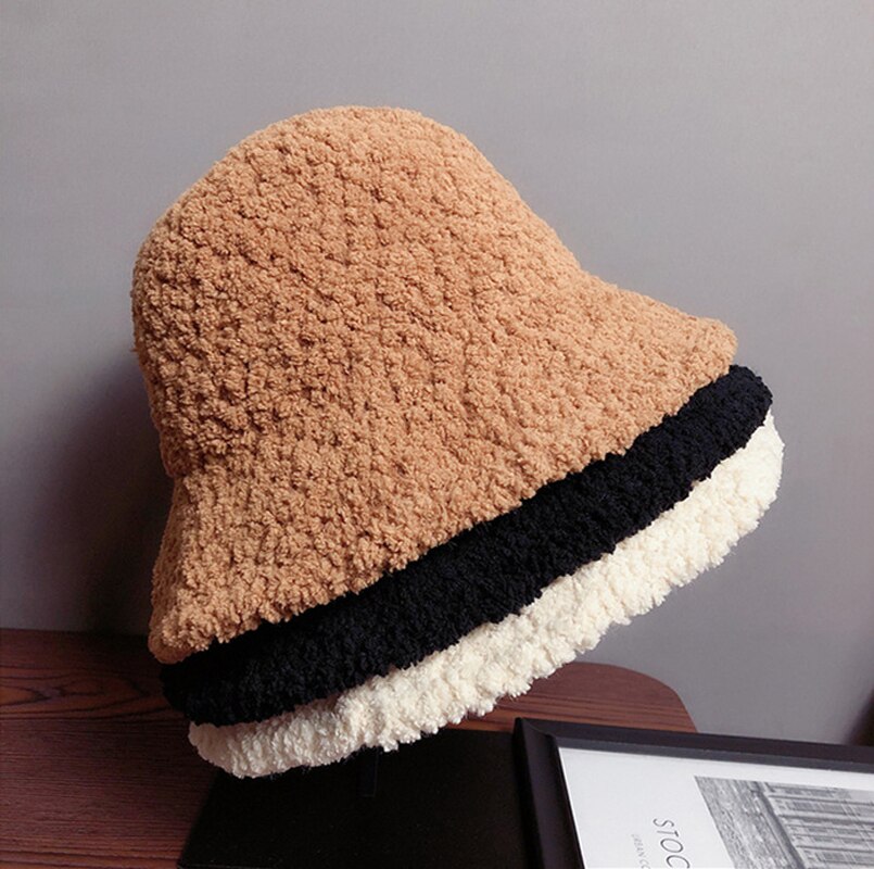 Winter Warm Knitted Hats Ladies Korean Color Matching Wool Fisherman Hats Bucket Hat Women Hat