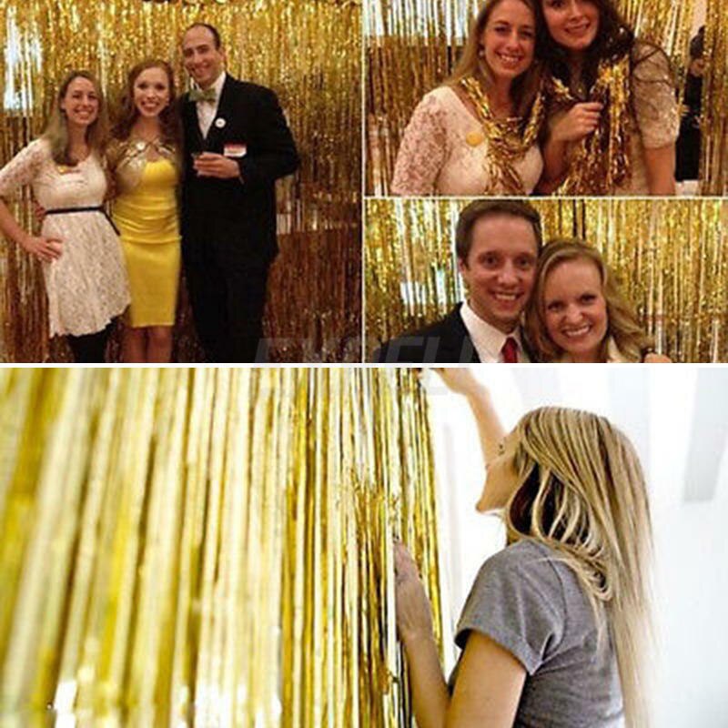 Metallic franje gordijn feestfolie kerstversiering bruiloft decoratie achtergrondfolie regengordijn kerstversiering