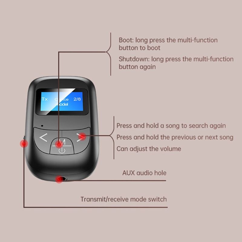 Wireless Bluetooth 5.0 Transmitter Receiver with LCD Display Screen Adapter