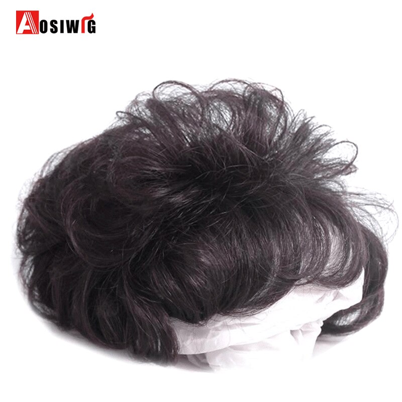Aosiwig Synthetische Kort Krullend Bruin Pruik Top Toupetje Clip In