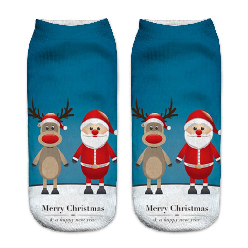 Kvinner 3d printin julesokker unisex tegneserie elg snømann santa sokker kvinner low cut ankel julesokker calcetines mujer -086