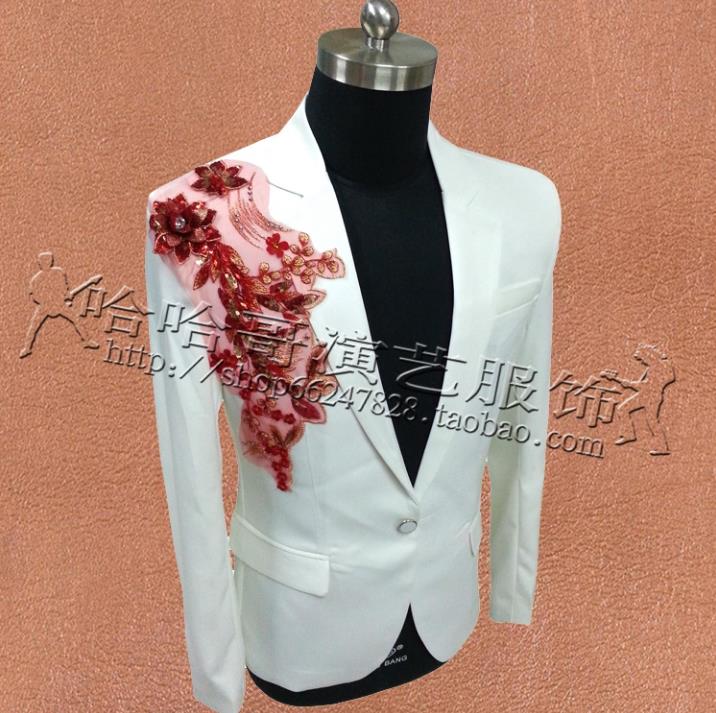 Chaquetas bordadas blancas para hombre, trajes de , trajes de escenario para cantantes, Blazer de lentejuelas, Ropa de baile, vestido de estilo Punk