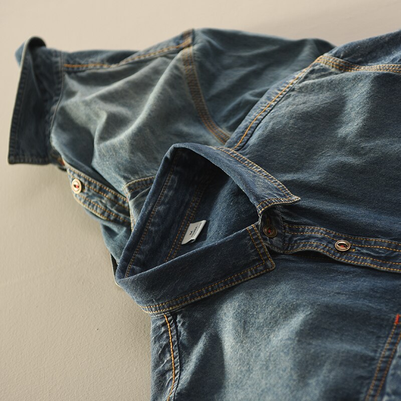 brand long-sleeved denim shirt men spring and autumn shirt mens cotton turn-down collar denim blue shirts male chemise