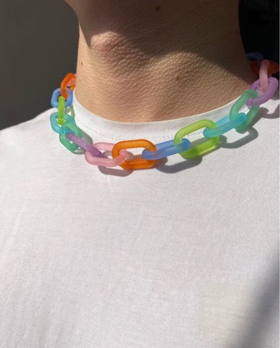 FishSheep-Collar transparente con hebilla para hombre y mujer, cadena, gargantilla, colgante acrílica de bloqueo, joyería Punk: matte color mixed